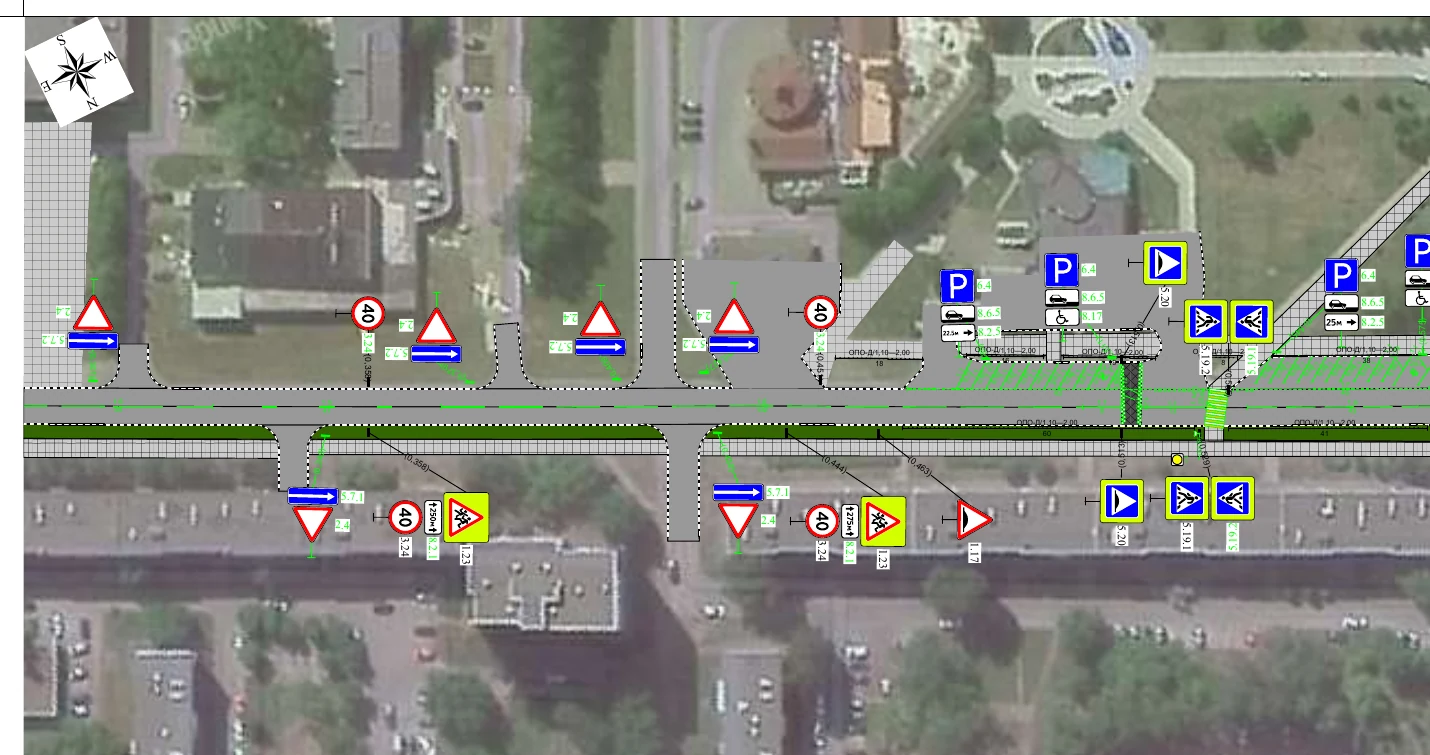 Фрагмент ПОДД городской улицы, графическая часть IndorTrafficPlan